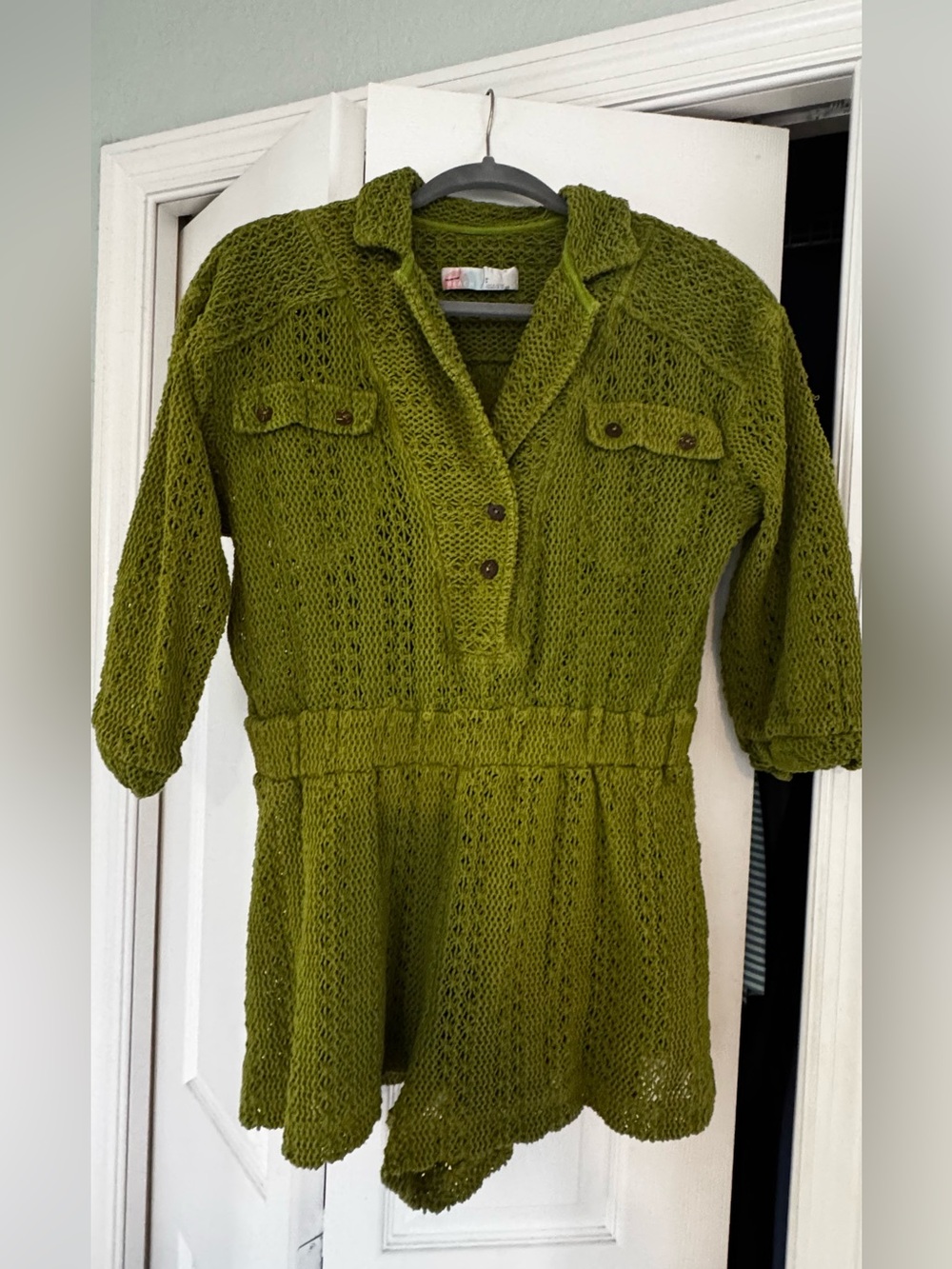 Free People FP Beach Ryan Crochet Romper Green Boho Size S